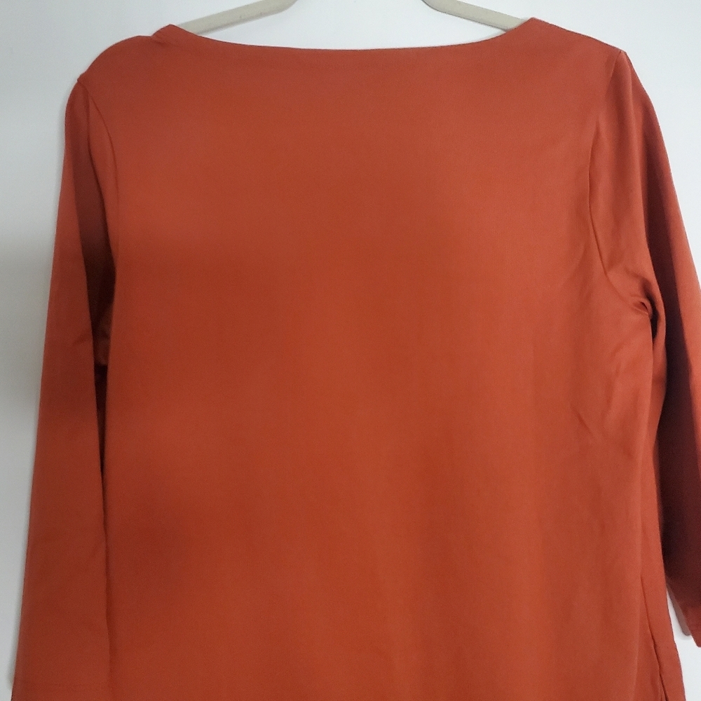 Garnet Hill Size 12 Organic Pima Cotton Pumpkin color 3/4 Sl shift dress - Picture 6 of 9